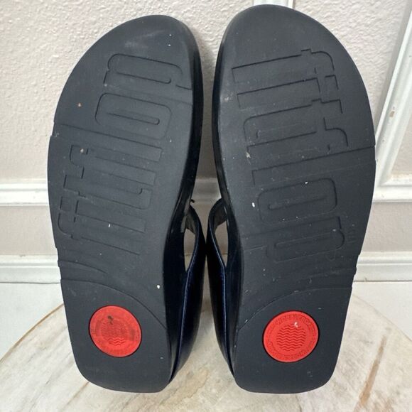 FITFLOP Rumba Iridescent Beaded Toe Post Sandal Women Size 10 Metallic Blue 336 - Picture 4 of 8